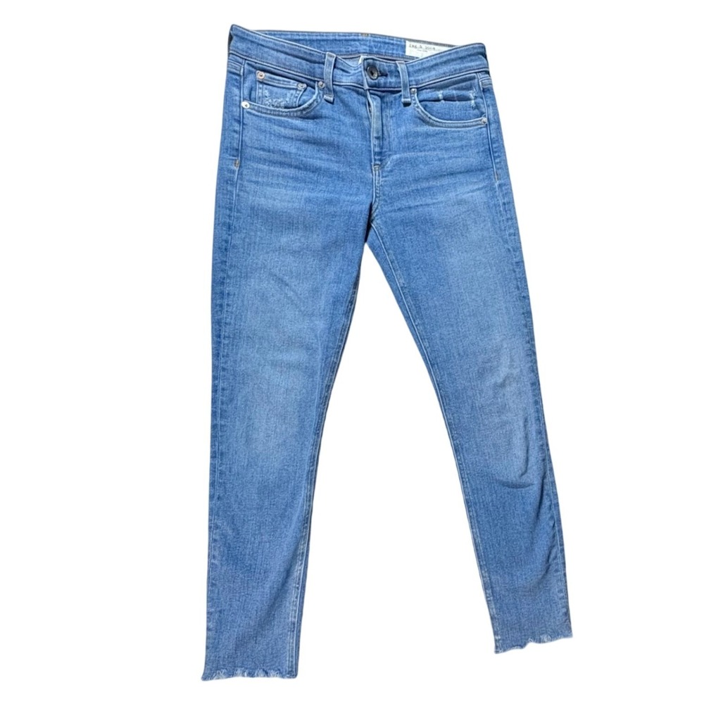 Rag Bone Mid Rise Ankle Skinny Jeans‎ Blue Frayed Raw Hem Size 25 - Picture 2 of 9